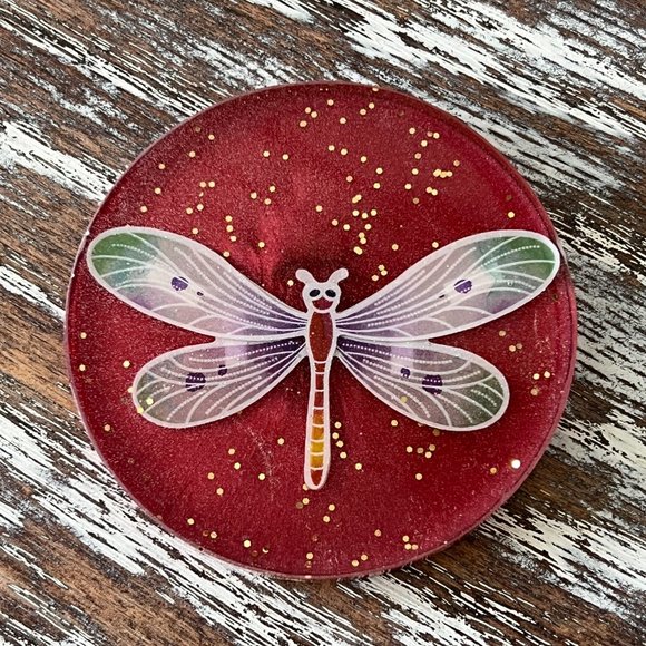 Dragonfly Glitter Resin Drink Coasters Set of 4 House Housewarming Gift Table - Picture 5 of 7